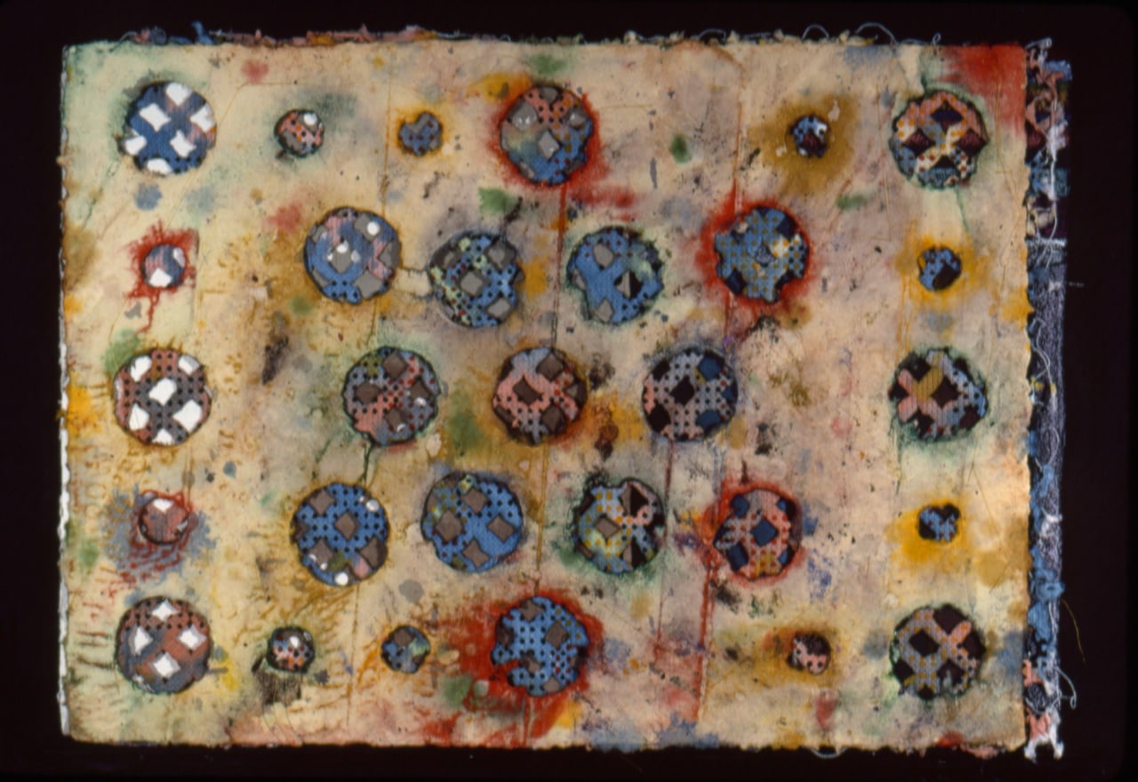 Alan Shields &quot;Maryland Secret Hide Out&quot; 1985 Watercolor, oil pastel, thread on five sheets handmade paper 26&quot; x 37 1/2&quot;