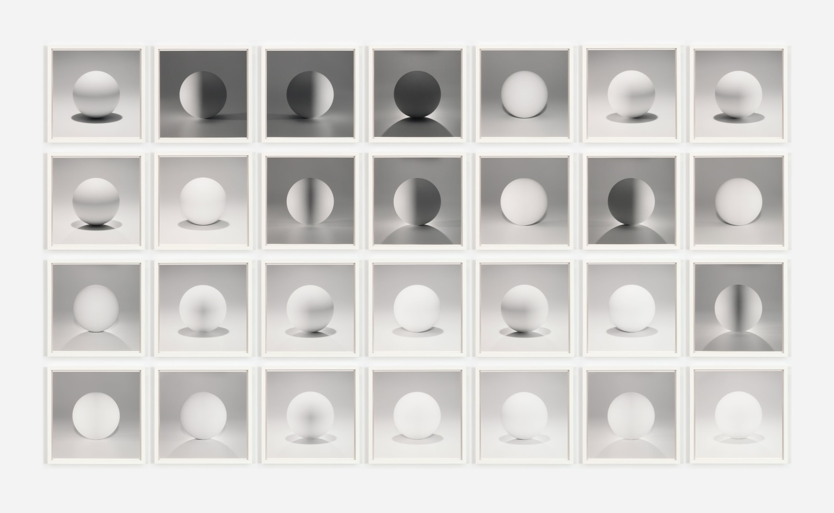Sol LeWitt A sphere lit from the top, four sides, and all their combinations, 2004 28 inkjet prints on Hahnemuhle 308 gram 100% cotton photo rag paper image: 18 x 18 in. (45.7 x 45.7 cm) paper: 18 x 18 in. (45.7 x 45.7 cm)