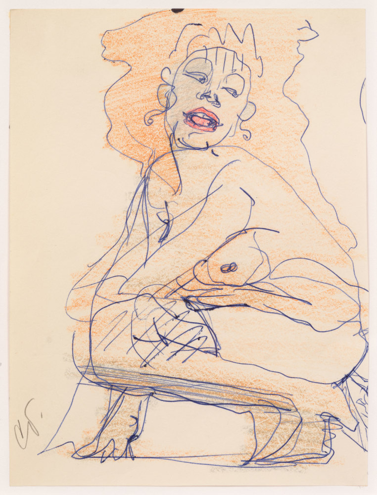 Claes Oldenburg untitled, n.d. ball point pen and colored pencil on paper 6 3/4 x 5 1/8 in. (17.1 x 13 cm) on sheet 11 x 8 1/2 in. (27.9 x 21.6 cm) frame: 16 3/4 x 14 x 1 1/4 in. (42.5 x 35.6 x 3.2 cm) initialed lower left recto