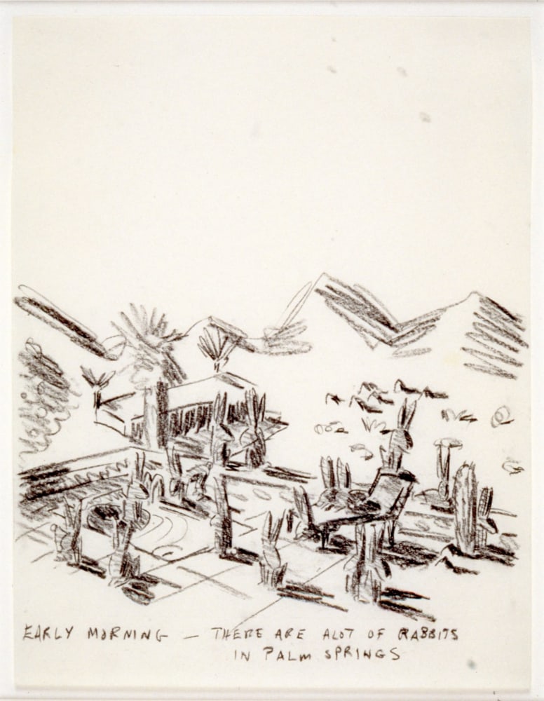 Michael Hurson "Palm Springs Cartoon" 1971 Charcoal pencil on typing paper 15 x 12 1/4"