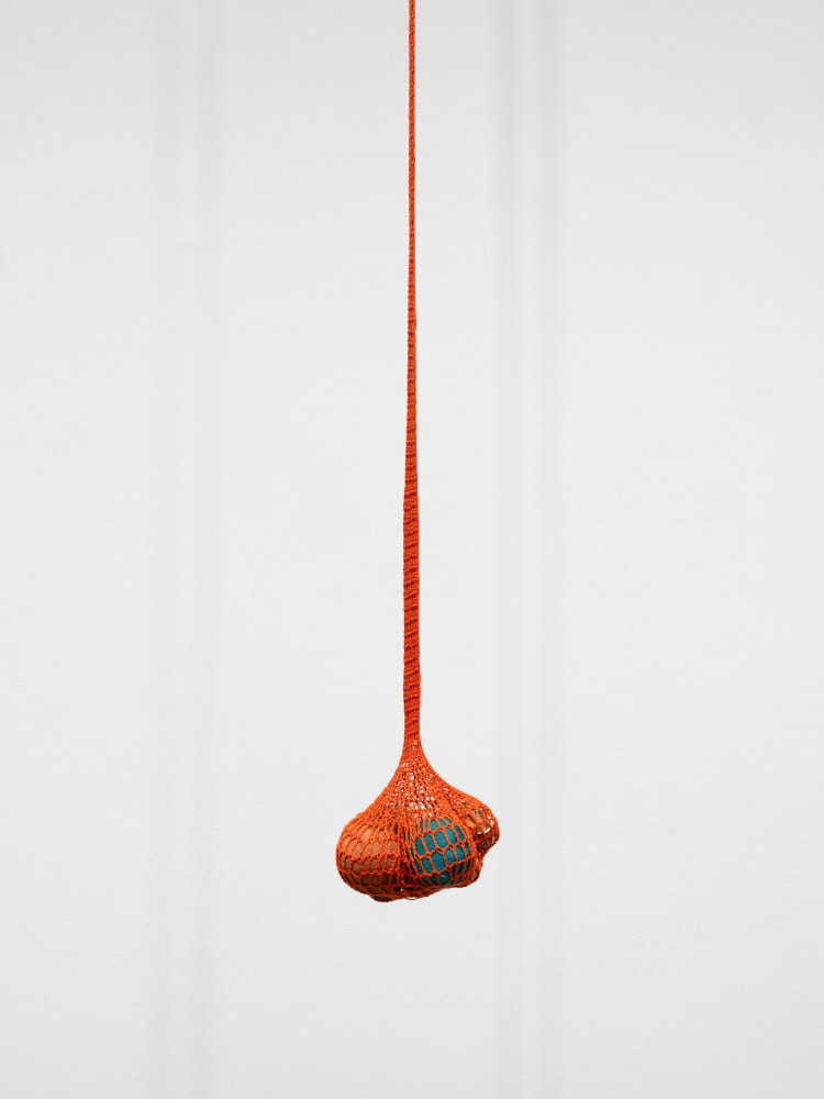 Veronica Ryan, untitled, 2020 woven cotton, seed pods, orange