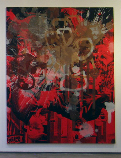 Kelley Walker "Black Star Press (rotated 180 degrees); Press Star" 2006 Digital print and chocolate on canvas 105 x 82 1/2 in.