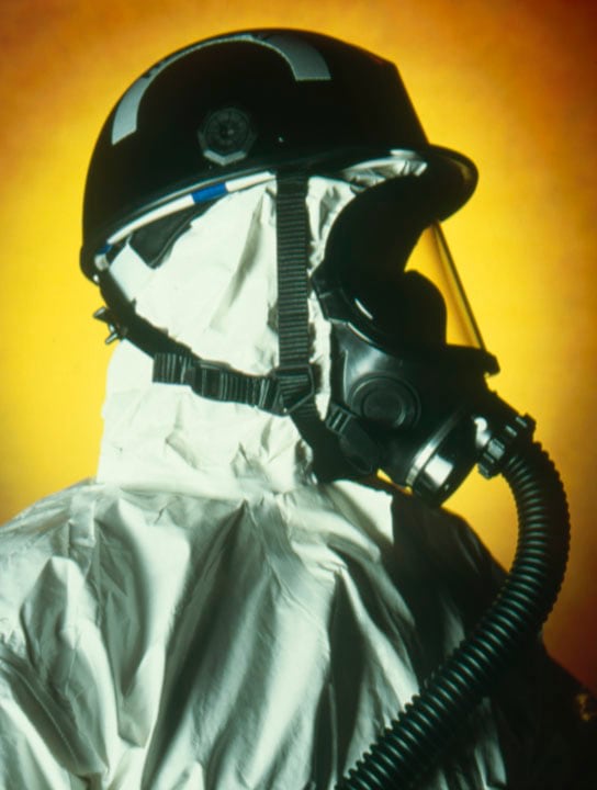Andres Serrano "America (Thomas Buda, Hazmat Chemical Biological Weapons Response Team)" 2002 Cibachrome, silicone, plexiglas, wood frame 60 x 49 1/2 in.