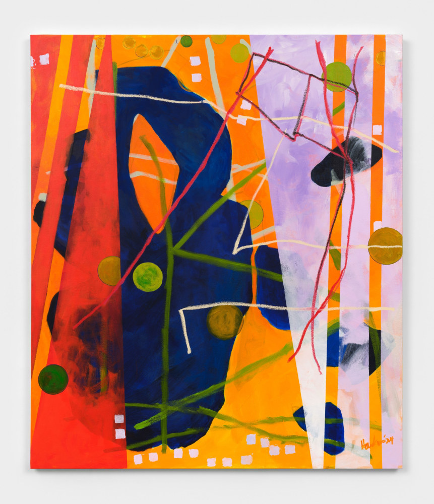 Cynthia Hawkins Chapter 3: Maps Necessary for a Walk in 4D, 2024 acrylic on canvas with oil bar 70 x 60 in. (177.8 x 152.4 cm) signed recto lower right: &quot;Hawkins '24&quot;