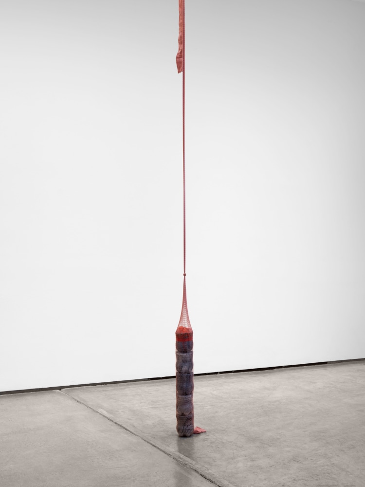 Veronica Ryan Column, 2022 hydrocal, fishing line, died bandage, clay, sculpey