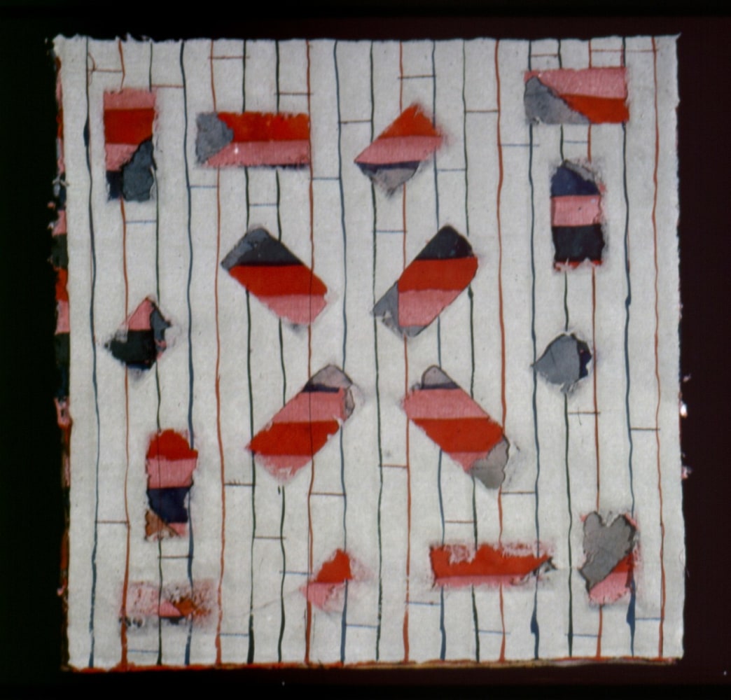 Alan Shields &quot;Bellow Willow Willie&quot; 1985 Watercolor, thread on three sheets, handmade paper 21 1/16&quot; x 21 3/4&quot;