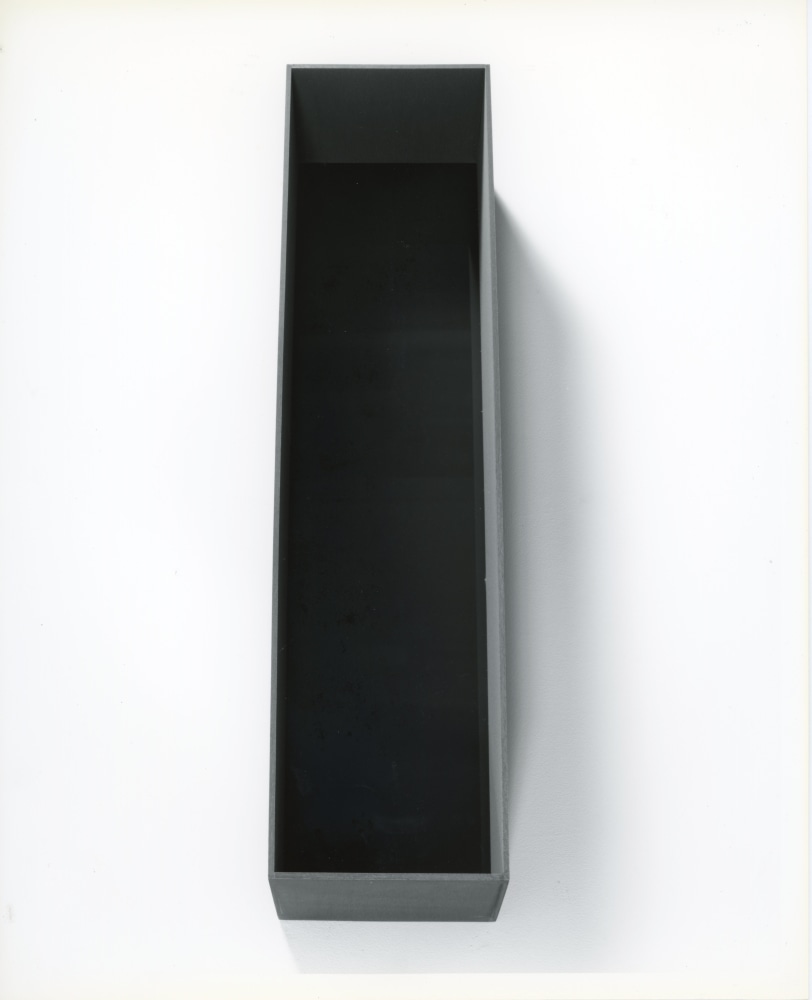Donald Judd &quot;Untitled&quot; 1989 Cor-ten steel and blue plexiglass 9 5/8&quot; x 39 3/8&quot; x 9 5/8&quot;