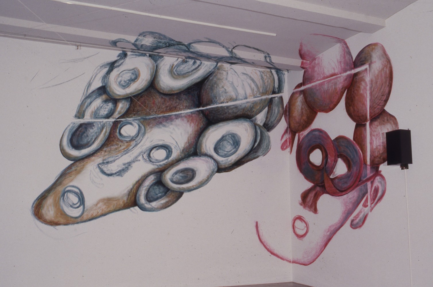 Jonathan Borofsky &quot;String of Consciousness (Two Heads)&quot; 1993 Pastel on walls and ceiling, string 16'8&quot; x 26'4&quot; overall