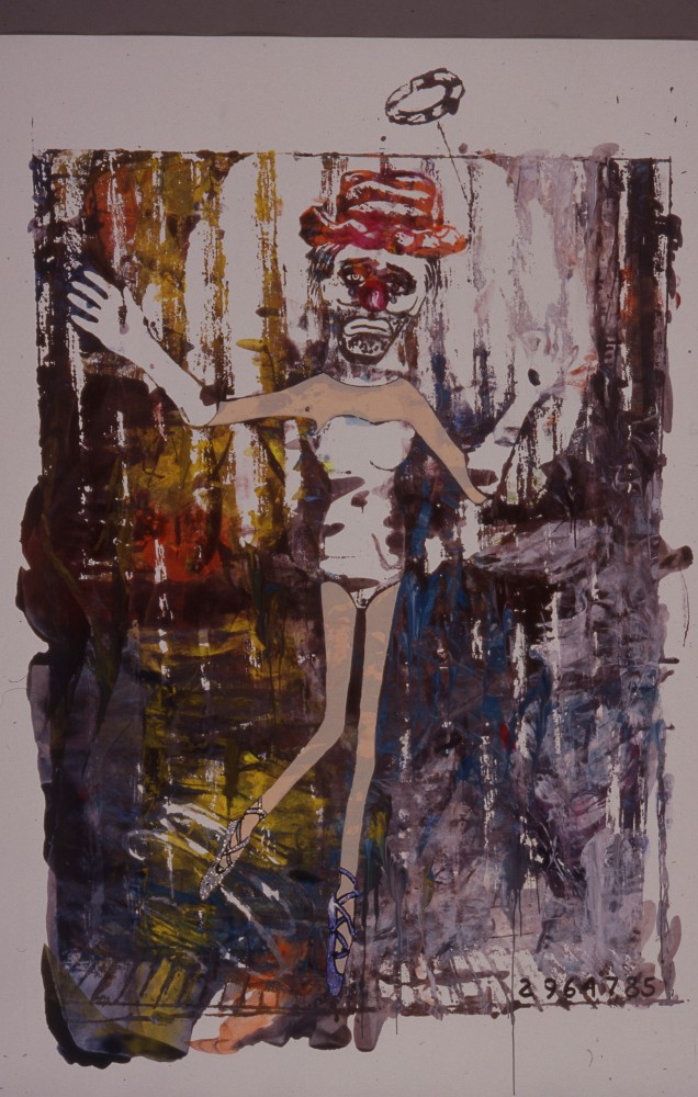 Jonathan Borofsky &quot;Dancing Clown at 2,964,775&quot; 1986 Series of unique multi-colored screenprints with handpainting and collaged foils 94&quot; x 65&quot;