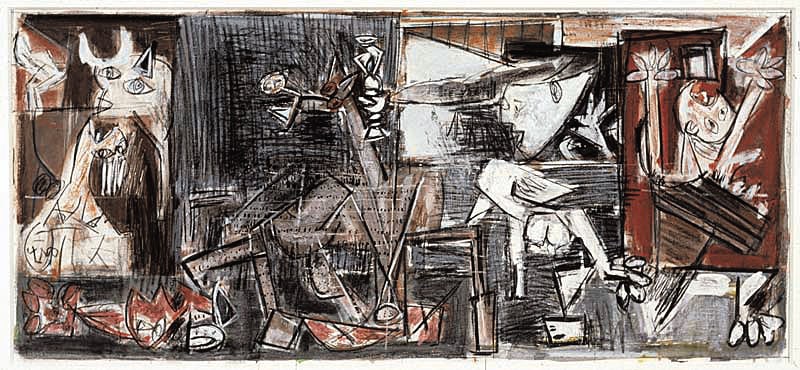 Michael Hurson &quot;Guernica &quot;C&quot; (Study For A Print)&quot; 1992 Conte and ink on silkscreen print 12 15/16&quot; x 28 7/16&quot;