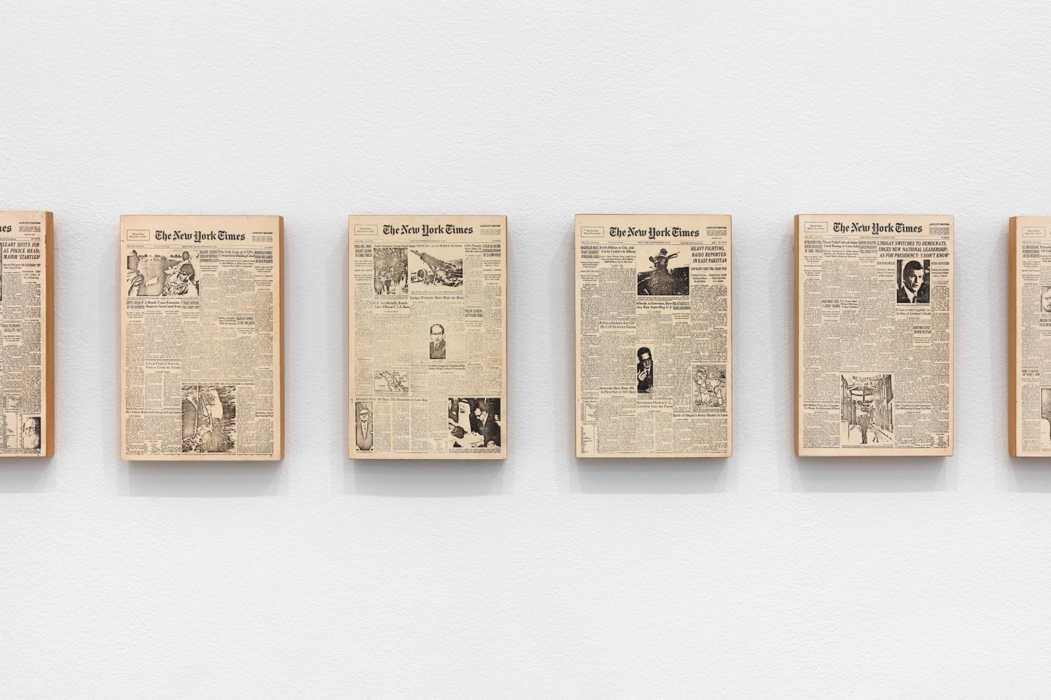 Detail of Sarah Charlesworth's piece Historical Materialism: Chile Series (for O.L.) (Trial Proof), 1976-1977. 25 photostat prints mounted on wood panel
