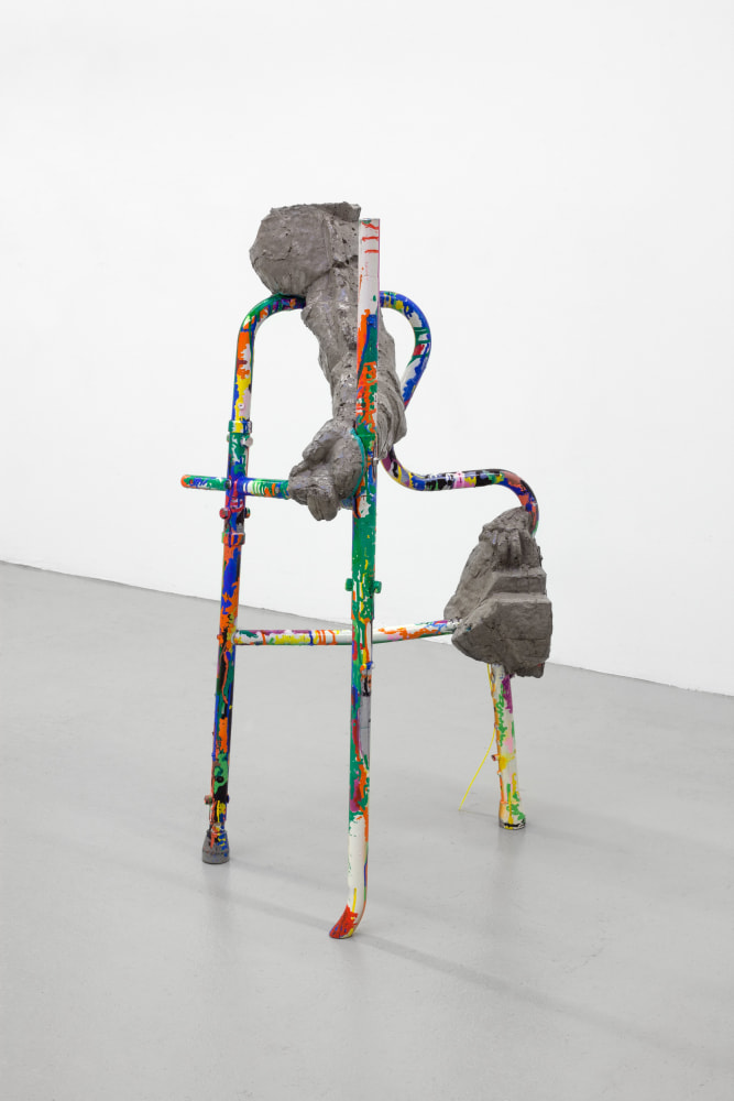 Justin Matherly untitled, 2014 ambulatory equipment, concrete, concrete sealer, spray paint, oil-based paint marker, zip ties, krylon triple thick glaze 37 x 17 x 21 in. (94 x 43.2 x 53.3 cm)