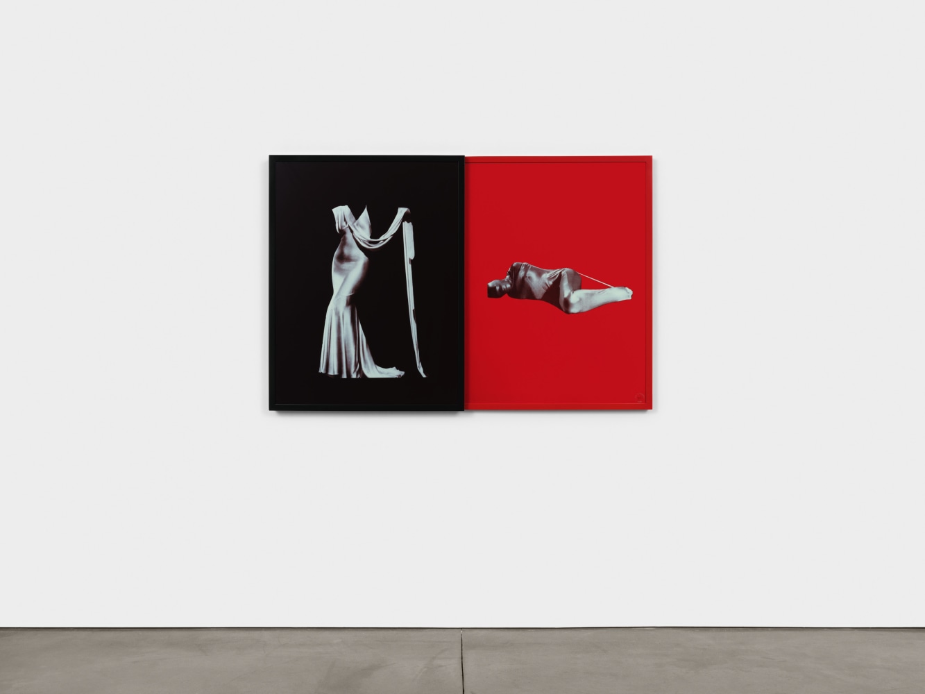 Sarah Charlesworth Figures, 1983 cibachrome prints with lacquered wood frame diptych: 42 x 63 in. (106.7 x 160 cm) AP 2, Edition of 3, 3 APs ​​​​​​​signed (SC), blind-stamped using the artist’s embossing seal on the lower right corner of the print, with an estate label on the verso side