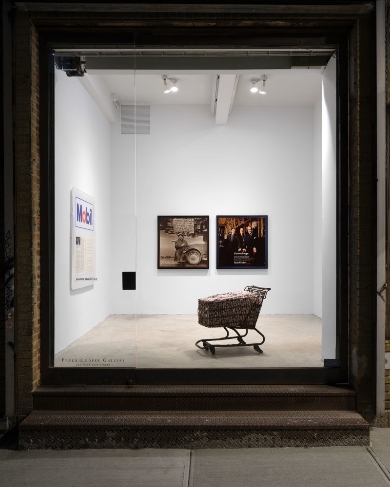 Installation view, Hans Haacke: Taking Stock, 1975-1985, Paula Cooper Gallery, January 21 - February 25, 2023. Photo: Steven Probert