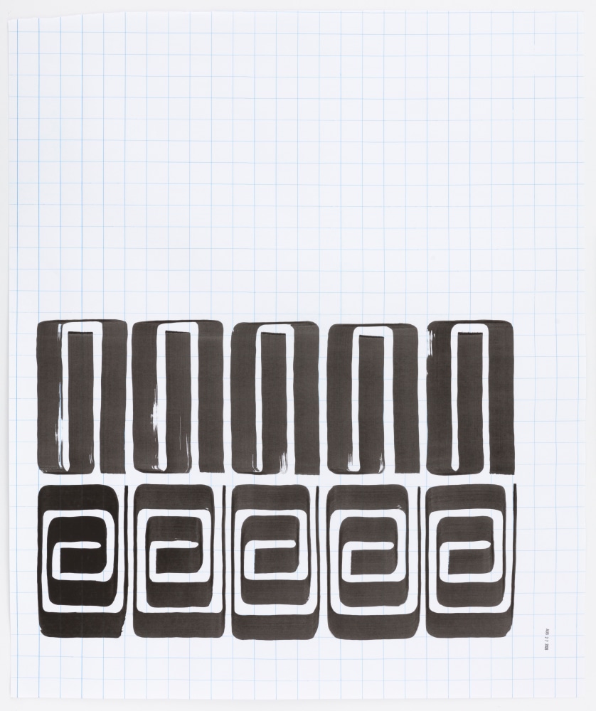 Tauba Auerbach Ligature Drawing, 27 August 2020, 2020 ink on paper with date stamp 32 1/2 x 27 in. (82.6 x 68.6 cm)