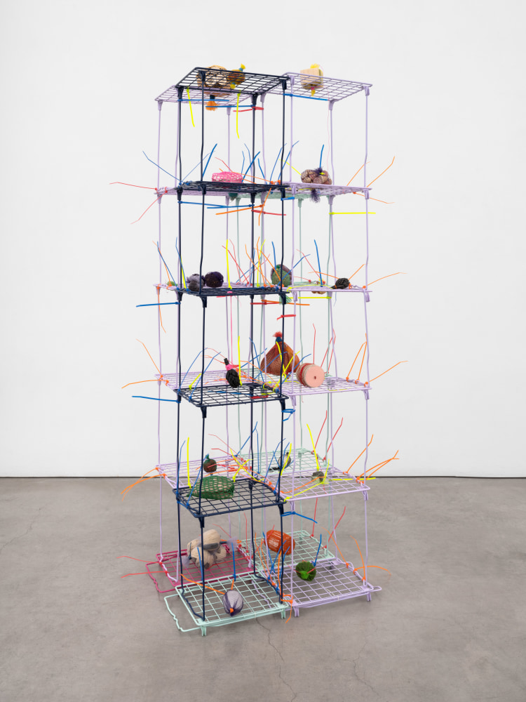 Veronica Ryan
Scaffold, 2021-2022
metal shelf, zip ties, thread, empty coffee containers, sculpey, hydrocal, bronze, fishing line, thread, plastic net, embroidery ring
63 3/8 x 36 1/2 x 26 in. (161 x 92.7 x 66 cm)