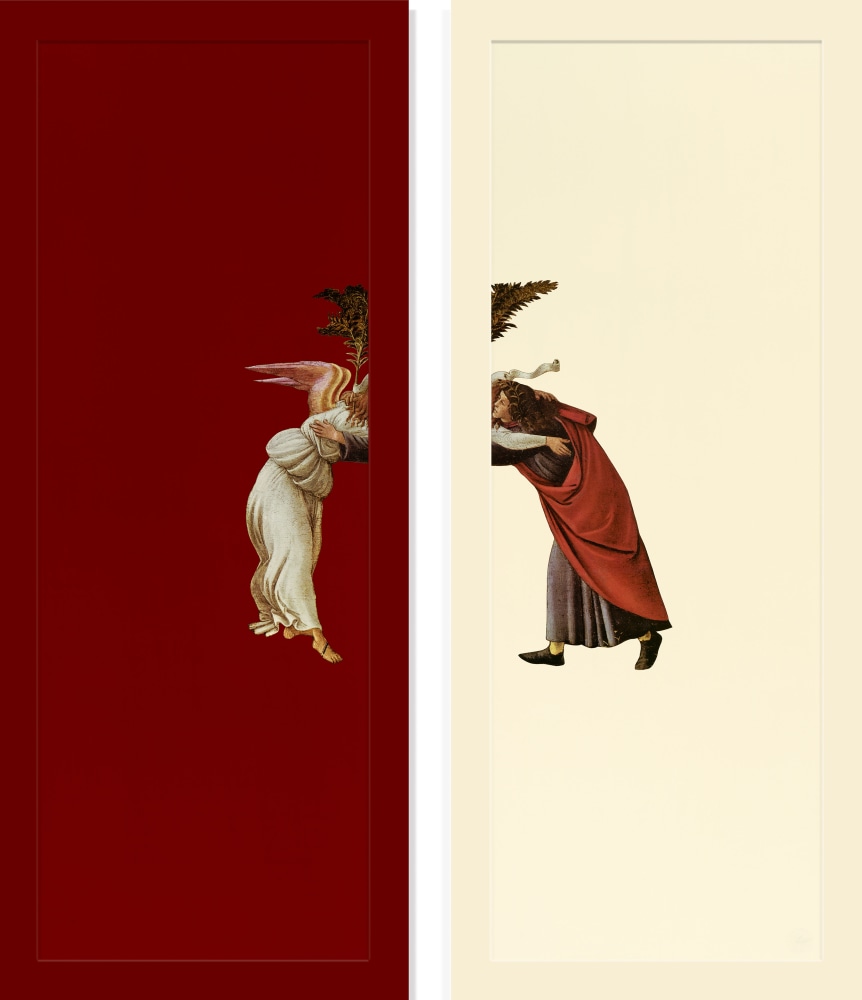 Sarah Charlesworth Separation, 1991 Dye-sublimation prints (2) lacquered wood frames each image: 52 x 19 in. (132.1 x 48.3 cm) each frame: 56  x 23 in. (142.2 x 58.4 cm) overall: 56 x 48 in. (142.2 x 121.9 cm) Edition of 5, + 2AP's