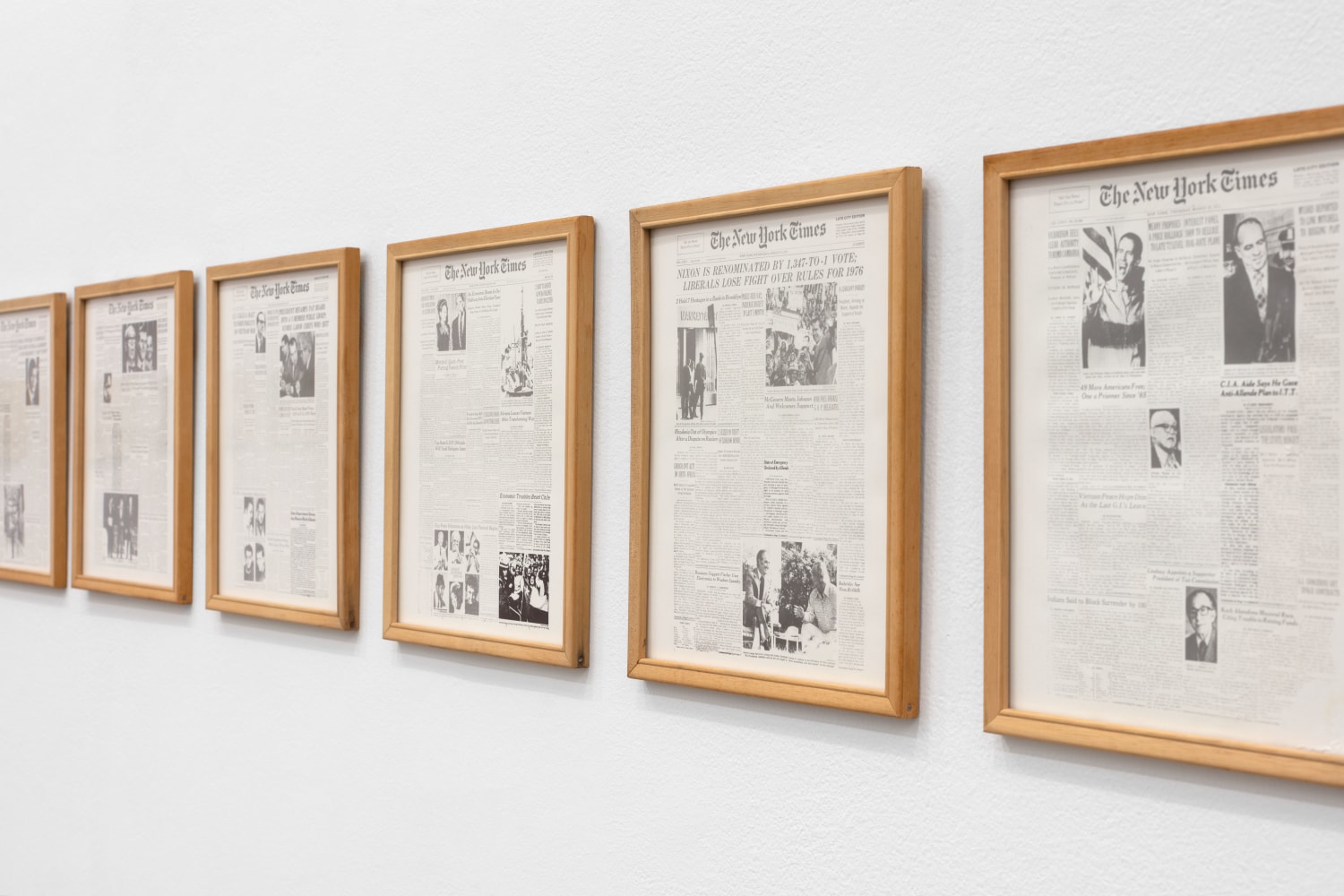 Detail view of Sarah Charlesworth's piece Historical Materialism: Chile Series (for O.L.), from 1976-1977. 25 photostat prints.