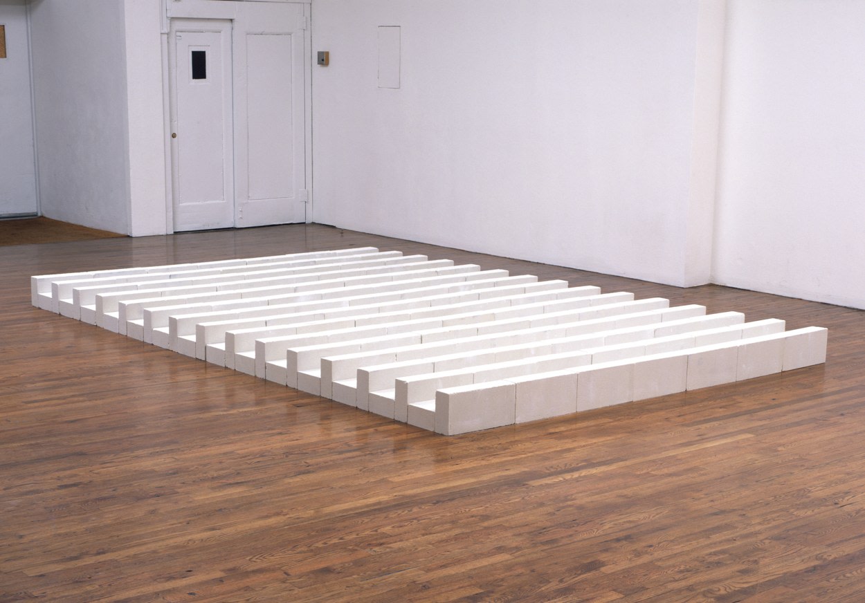 Carl Andre &quot;Smithereens&quot; 1984 210 unit rectangle cement blocks 7 1/2&quot; x 160 3/4&quot; x 109 3.8&quot;