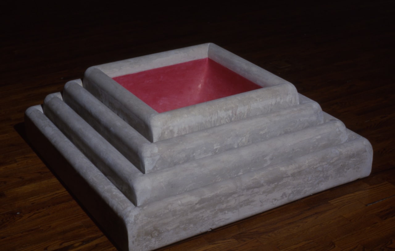 Jackie Winsor &quot;Pink Piece&quot; 1988 Pigment and concrete 46&quot; x 46&quot; x 17&quot;