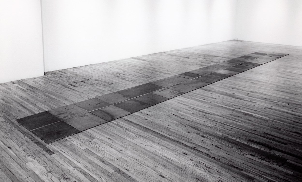 Carl Andre &quot;Slit&quot; 1981 38 units of steel, 19 units of copper 1/4&quot; x 40 1/2&quot; x 31/2&quot;