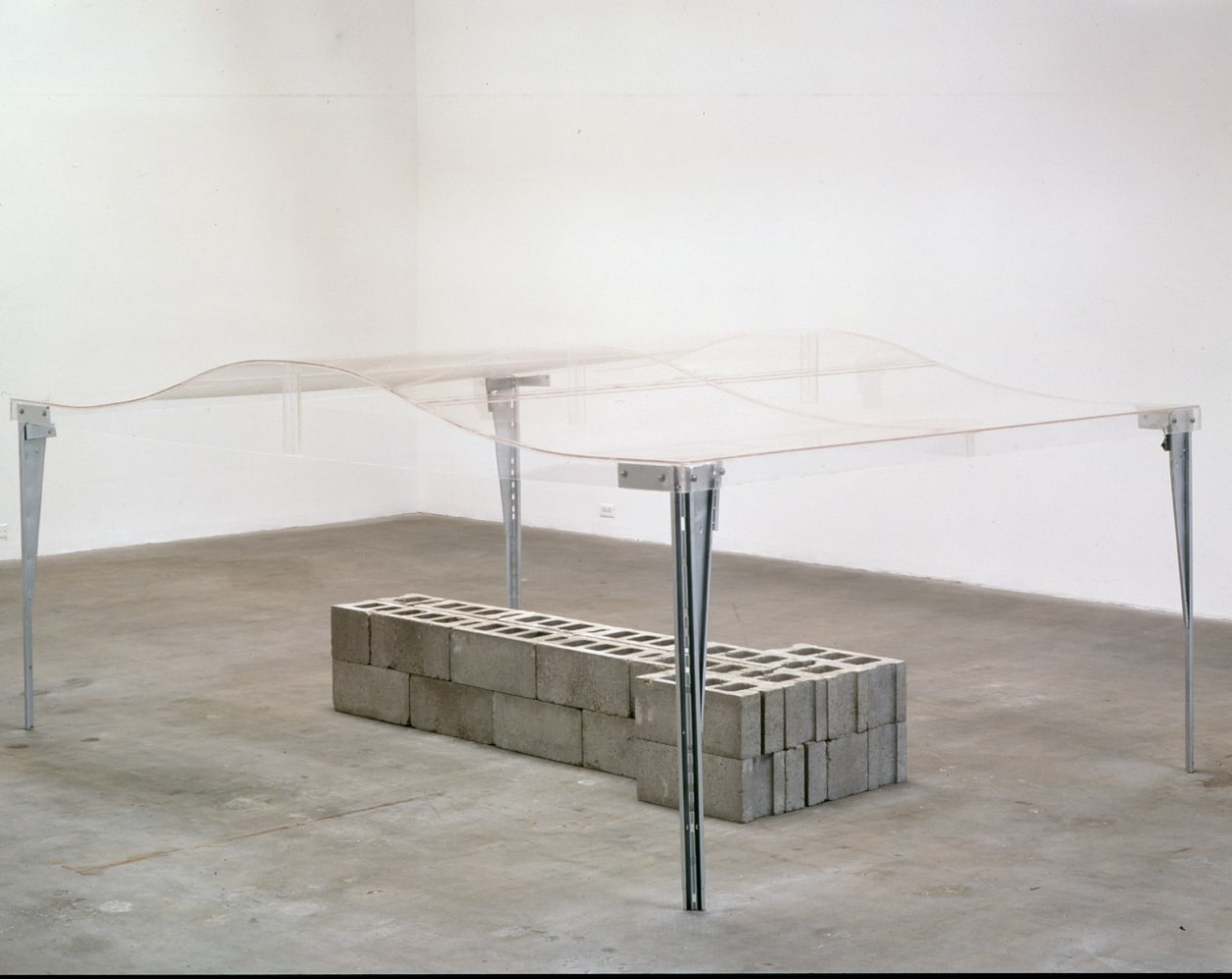 Robert Grosvenor &quot;Untitled&quot; 1989-90 Concrete blocks, plexiglass and painted steel 60&quot; x 144&quot; x 96&quot;