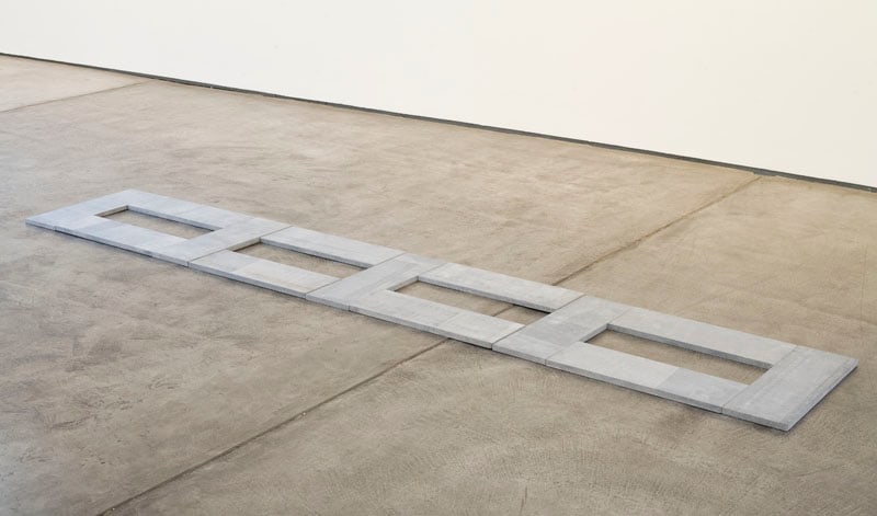 Carl Andre "Limestone Tetracel" 2009 13 unit Belgian blue limestone rectangle overall: 1 x 23 1/2 x 134 1/8 in.