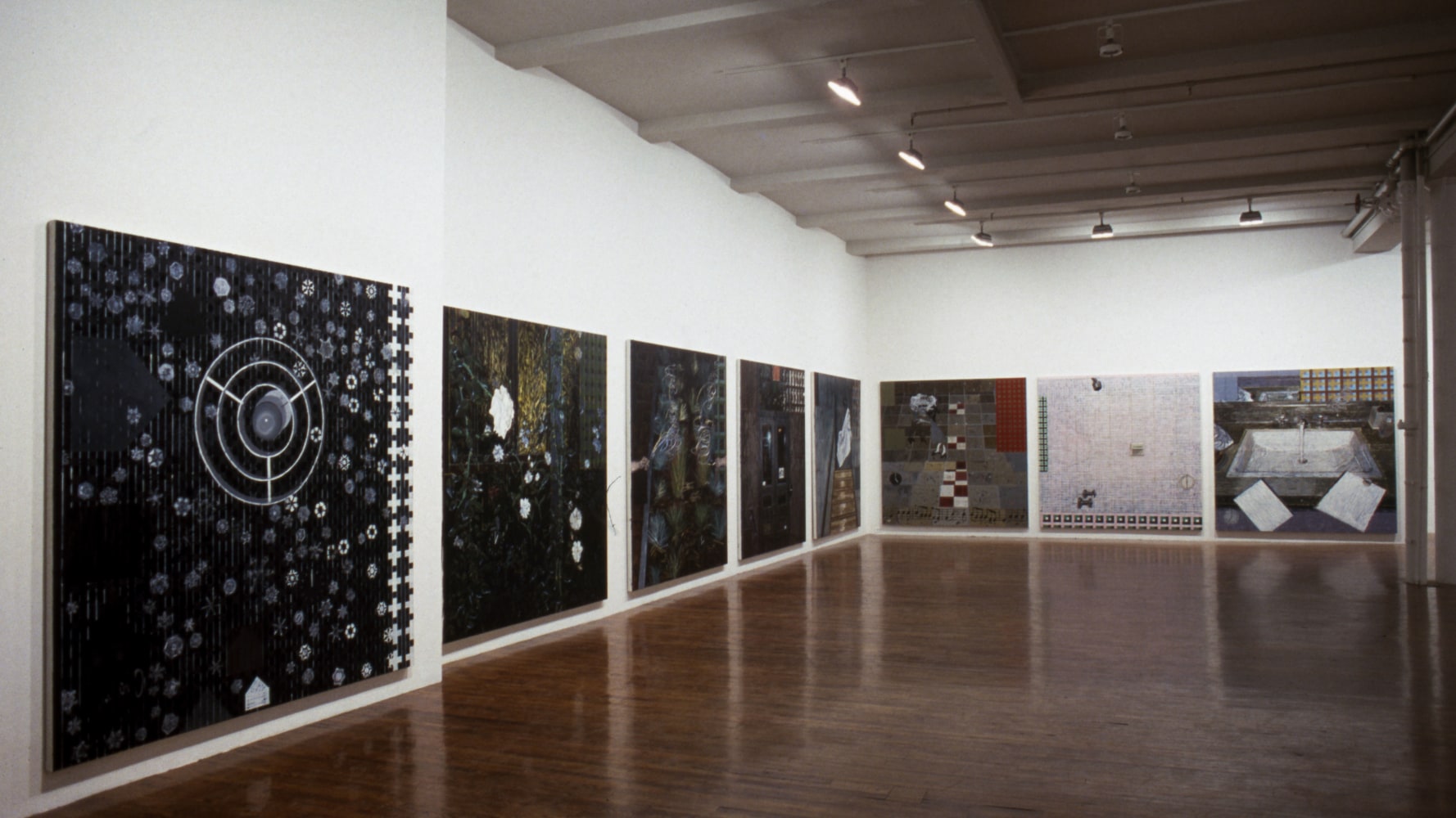 Installation view, Air: 24 Hour, Paula Cooper Gallery, 155 Wooster Street, New York, October 3 - 31, 1992. © Jennifer Bartlett. Courtesy Paula Cooper Gallery, New York, Marianne Boesky Gallery, New York, and The Jennifer Bartlett 2013 Trust. Photo: Geoffrey Clements.