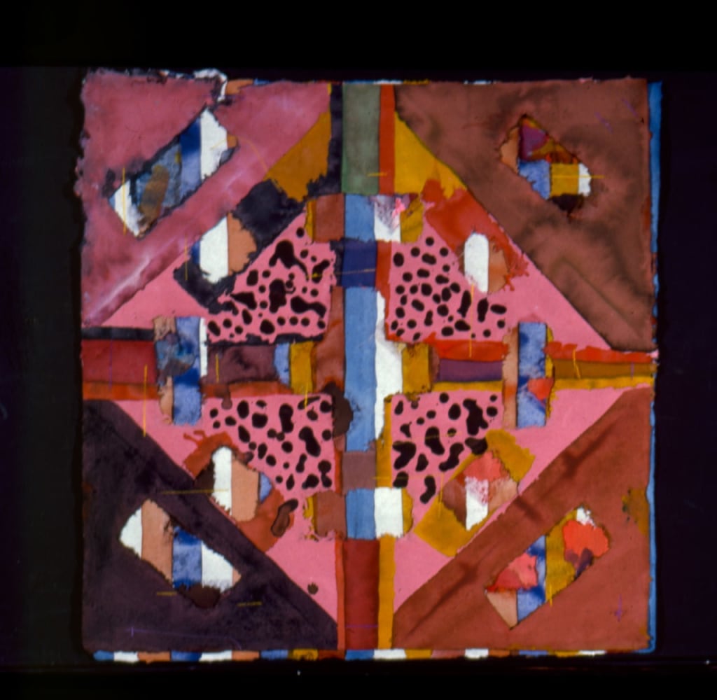 Alan Shields &quot;Clean Air Act&quot; 1985 Watercolor, thread on six sheets paper, three sheets handmade paper 21&quot; x 21 1/8&quot;