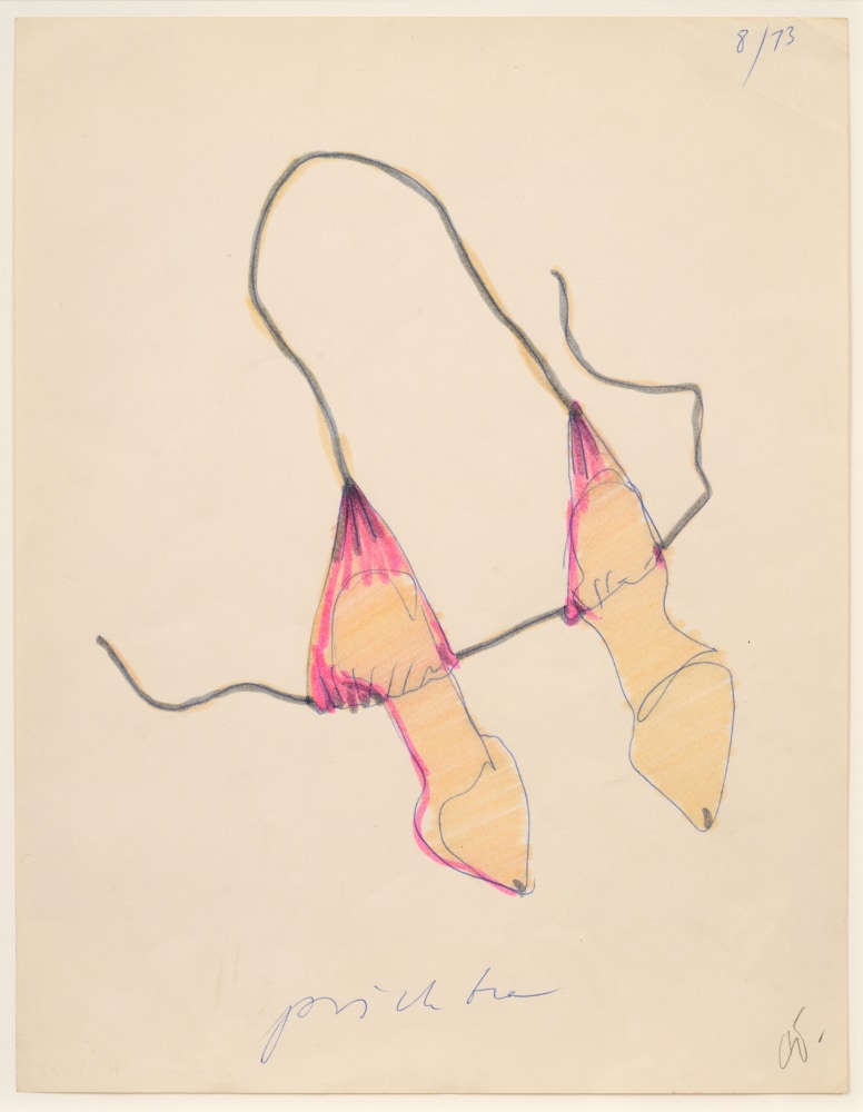 Claes Oldenburg Prick Bra, 1973 ball point pen and marker on paper 11 x 8 1/2 in. (27.9 x 21.6 cm) frame: 16 3/4 x 14 x 1 1/4 in. titled and initialed bottom recto, dated top right corner