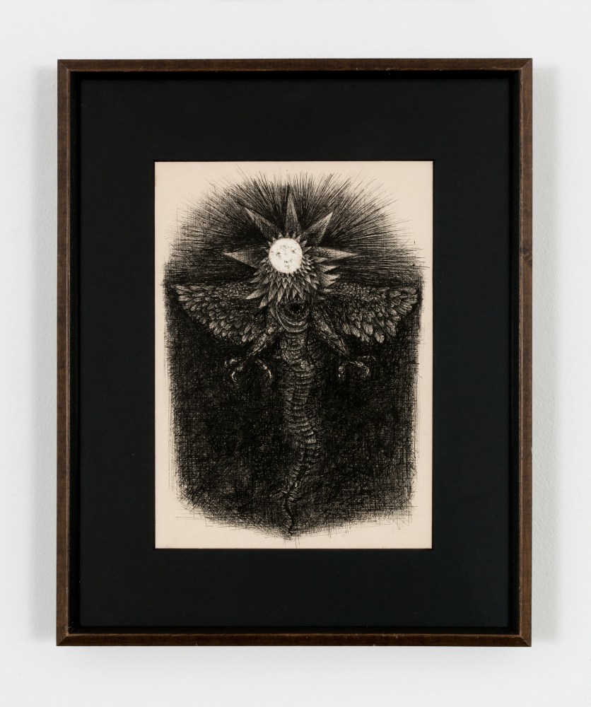 Bruce Conner GERYON, AUGUST 17, 1955, 1955 pen, ink and white paint on paper image: 11 3/8 x 8 1/8 in. (28.9 x 20.6 cm) frame: 17 1/4 x 14 in. (43.8 x 35.6 cm)