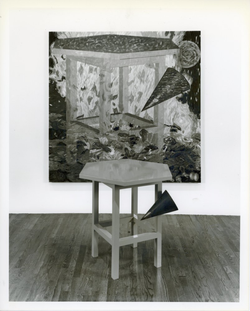 Jennifer Bartlett &quot;Waterlilies: Crude Foyer&quot; 1989 Painting: Oil on canvas 72&quot; x 72&quot; Sculpture: Painted wood and break formed and welded hot rolled steel 32 1/4&quot; x 35&quot; x 30 1/2&quot;