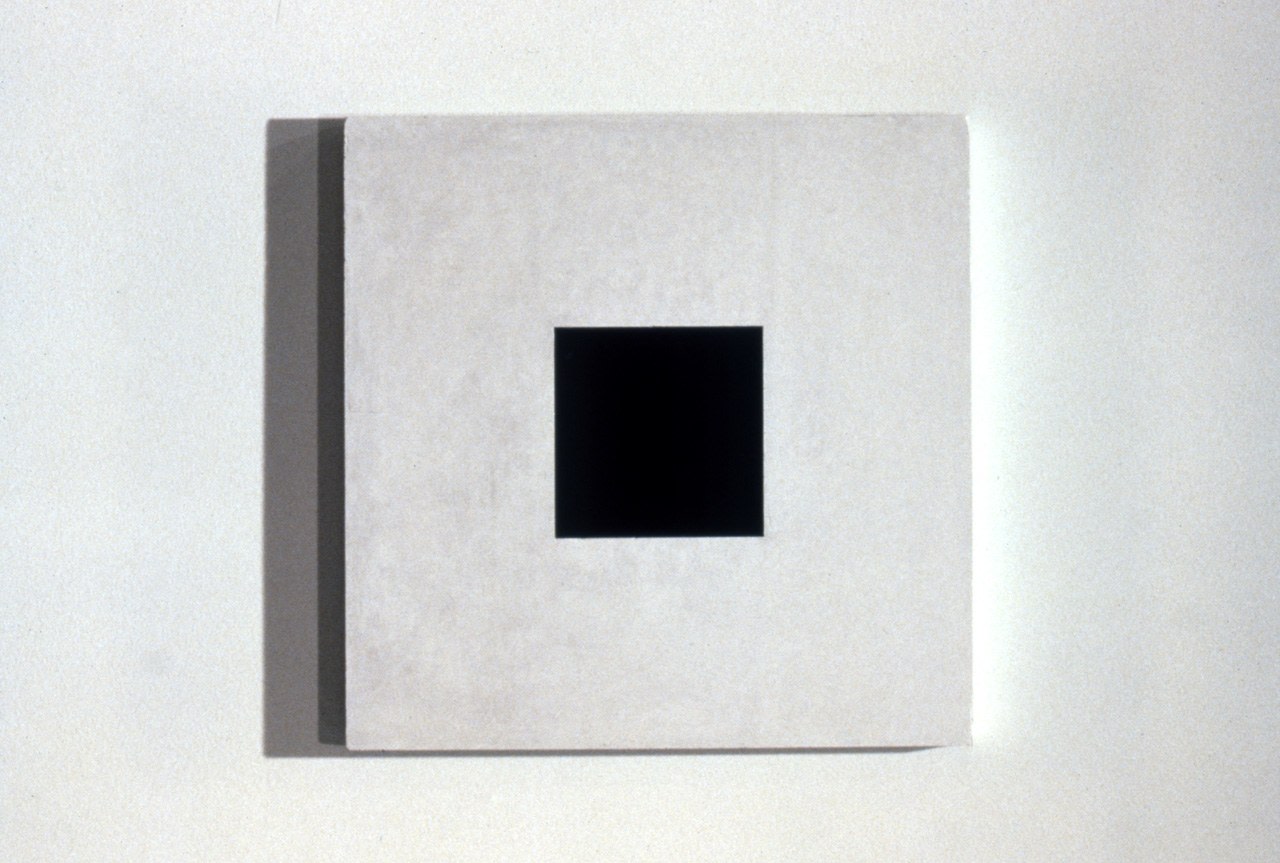 Jackie Winsor &quot;Inset Wall Piece off-White with Off-Black Interior&quot; 1988-89 Cement and pigment 18&quot; x 18&quot; x 5 1/2&quot;