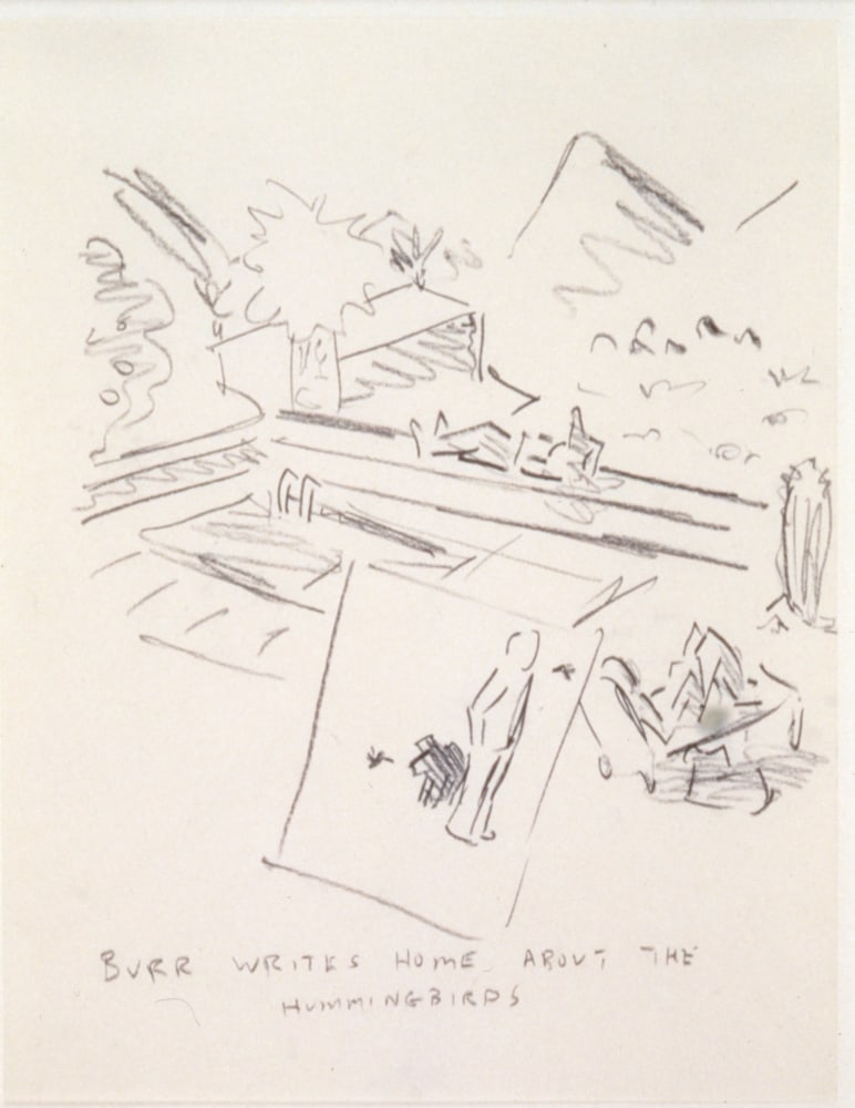 Michael Hurson "Palm Springs Cartoon" 1971 Charcoal pencil on typing paper 15 x 12 1/4"