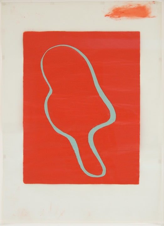 Donald Judd "Untitled (Print "C"), 1961-1978 Woodcut in cadmium red and light green oil paint on frost light vellum paper 30 1/4 x 22 in.