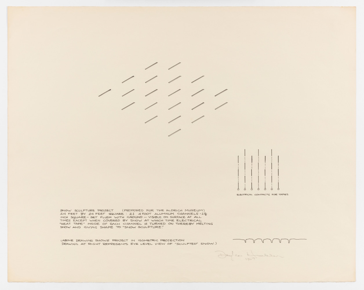 Douglas Huebler Snow Sculpture Project Proposal, 1967 ink on paper 20 9/16 x 26 1/16 in. (52.2 x 66.2 cm) frame: 22 3/4 x 28 x 1 1/2 in. (57.8 x 71.1 x 3.8 cm)
