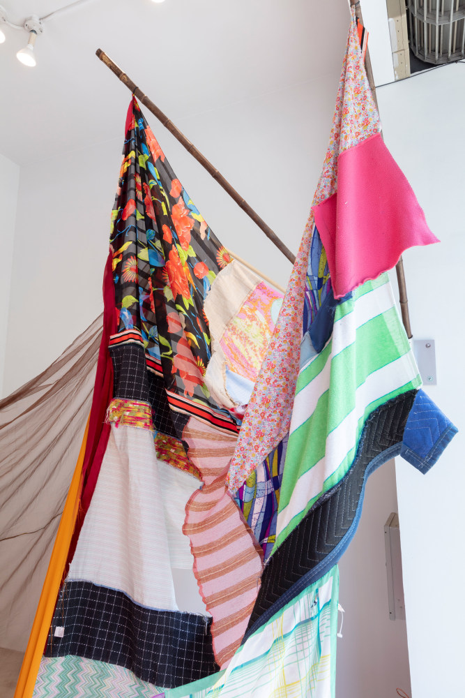 Detail of Eric N. Mack's piece, Landlord, 2021, currently installed at Paula Cooper Gallery's window vitrine at 529 W 21st street