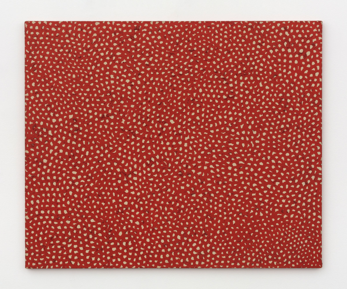 Yayoi Kusama, Nets Red A, 1961, oil on canvas, 30 x 36 in. (76.2 x 91.4 cm). © Yayoi Kusama. Courtesy Paula Cooper Gallery, New York. Photo: Steven Probert