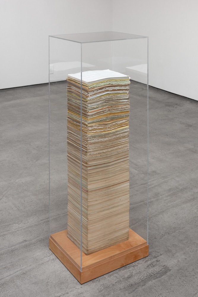 Jonathan Borofsky Counting from 1 to 2,941,494, 1969 stack of numbered ink and/or pencil on paper each sheet: 8 1/2 x 11 in. (21.6 x 27.9 cm) unknown number of sheets, approximately 37 in. high (94 cm) in vitrine: 49 1/4 x 17 1/2 x 14 1/2 in. (125.1 x 44.5 x 36.8 cm)