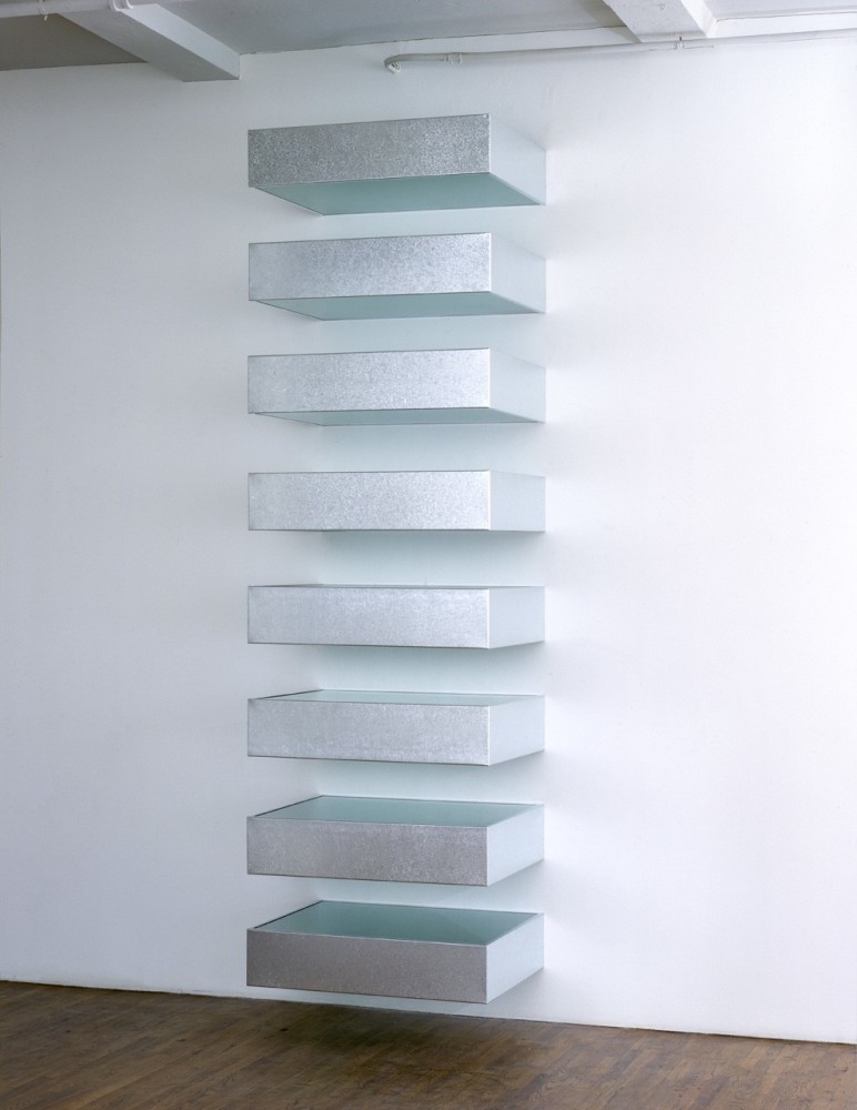Donald Judd &quot;Untitled&quot; 1987 Galvinized iron, green plexiglas 171&quot; x 40&quot; x 31&quot;