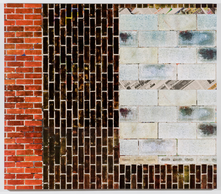 Kelley Walker "Untitled" 2008 Four-colored process silkscreen on canvas with The Korea Times 96 x 84 in.