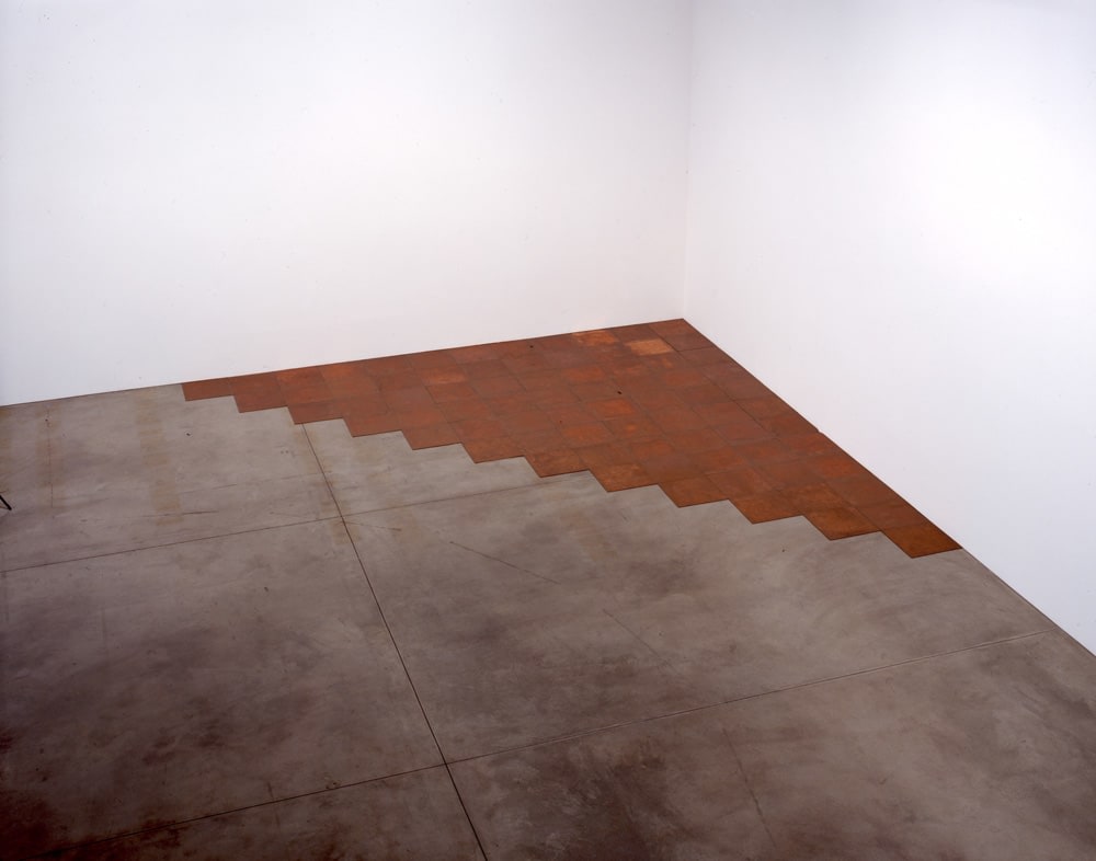 Carl Andre "Twelfth Copper Corner" 1975 28 Copper plates 3/8" x 19'8" x 19'8"