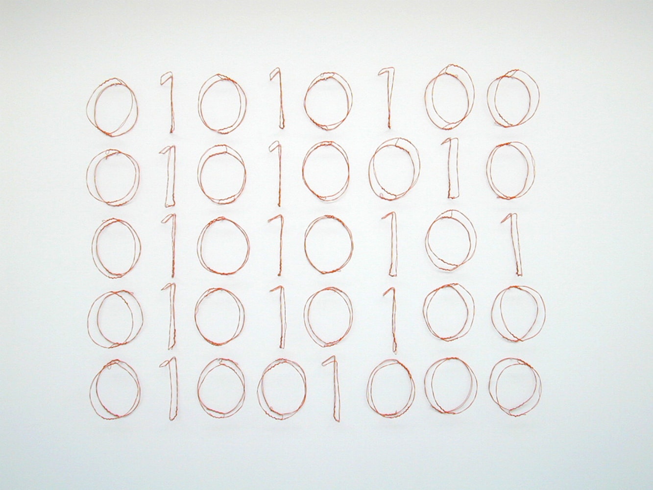 Jonathan Borofsky Truth (binary computer code), 1995 steel wire with orange enamel powder coat / 40 units 64 x 82 x 5 in. (162.56 x 208.28 x 12.7 cm) overall