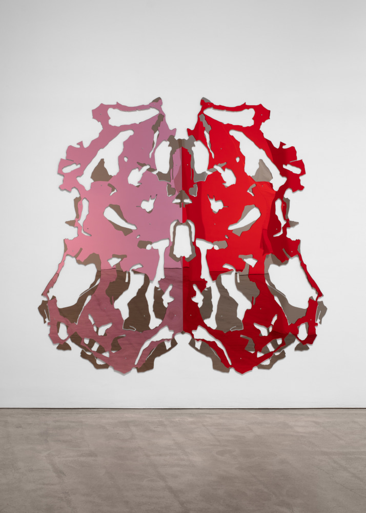Kelley Walker I see a Space, Moth-shaped and Enclosed, 2004 mirrored acrylic/four panels 79 x 82 in. (200.7 x 208.3 cm)