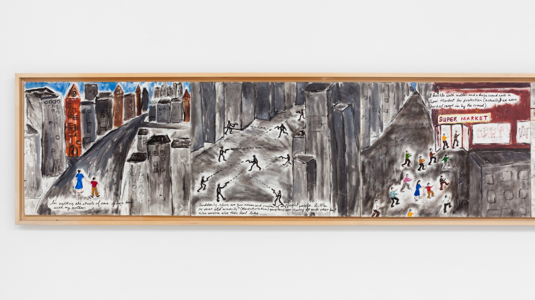 Jonathan Borofsky Dream #1 (Supermarket) at 1,944,821, 1972 oil on canvas board 6 panels, each panel: 16 x 20 in. (40.6 x 304.8 cm) overall: 16 x 120 in. (40.6 x 304.8 cm) frame: 18 x 121 1/2 in. (45.7 x 308.6 cm)