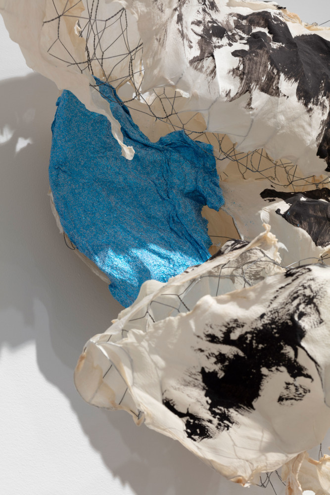 Storm A' Coming, (detail), 2016 handmade paper over chicken wire, cast sparkles, coal tempera 27 x 32 x 15 in. (68.6 x 81.3 x 38.1 cm)