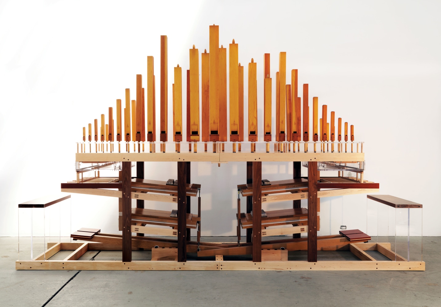 Auerglass, 2009 collaboration with Cameron Miserow, AKA Glasser wood, acrylic, steel, copper, leather, felt 190.5 x 31.5 x 116 inches; 483.9 x 80 x 294.6 cm