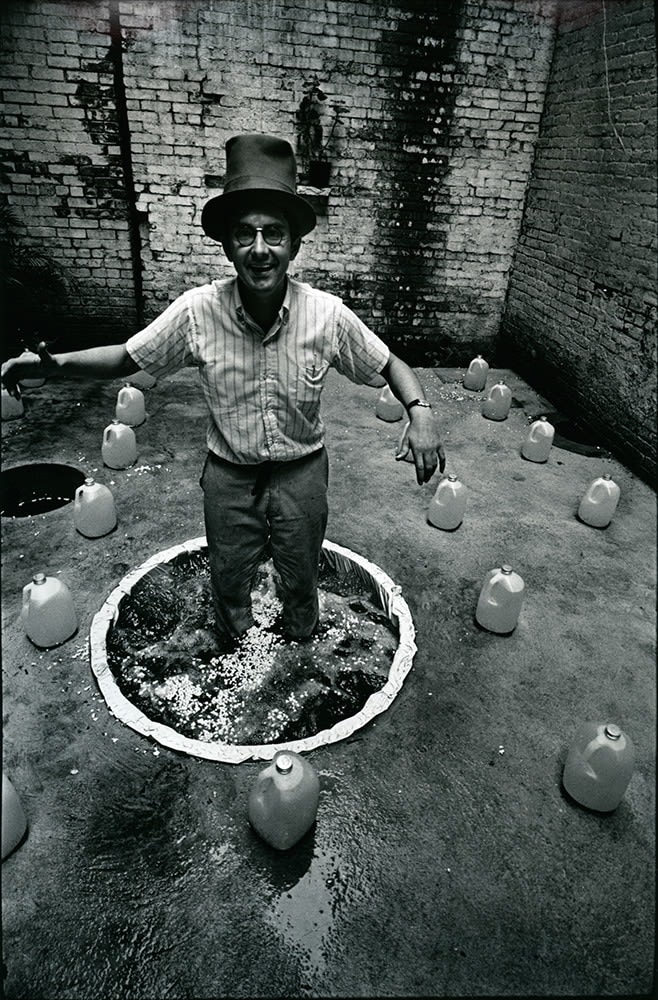 Peter Moore "George Maciunas, backyard, 80 Wooster Street, NY" June 4, 1970 Gelatin silver print 11 3/4 x 7 3/4 in.