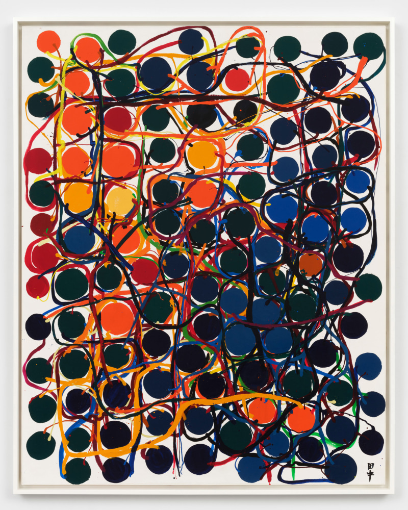 Atsuko Tanaka, Untitled, 1959, vinyl paint on canvas, 64 1/2 x 51 in. (163.8 x 129.5 cm). © Kanayama Akira and Tanaka Atsuko Association. Courtesy Paula Cooper Gallery, New York. Photo: Steven Probert