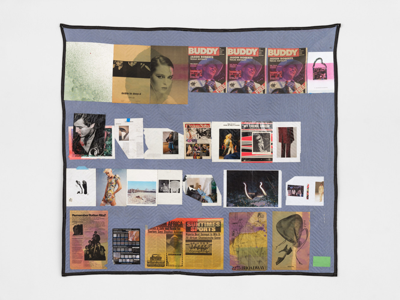 Eric N. Mack
Mood Ring, 2020
acrylic, dye, paper on packing blanket
72 x 79 in. (182.9 x 200.7 cm)